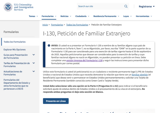 Trámite I-130 en línea